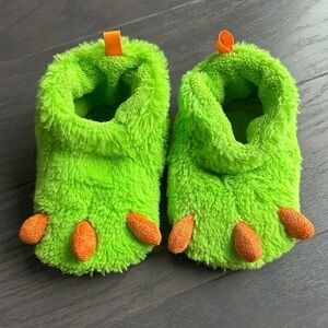 Fuzzy Green Monster Paw Slippers